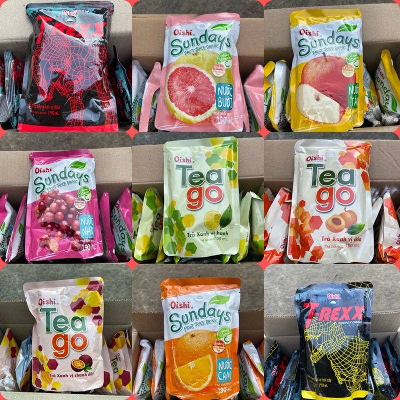 Thùng 10 bịch 4 vị.💁‍♀️Nước Oishi uống mát, ngon, nhỏ gọn, tiện lợi, giá vô cùng RẺ, an toàn nữa ạ.