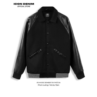 Áo Khoác Nam ICON DENIM Kiểu Bomber Nút Bấm Tay Phối Da AK021032