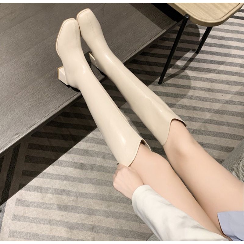 Bốt cổ tim da mềm mũi vuông 5cm &amp; 7cm