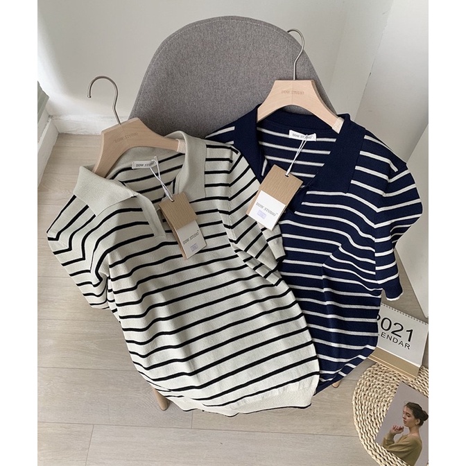 áo polo cổ mở kẻ