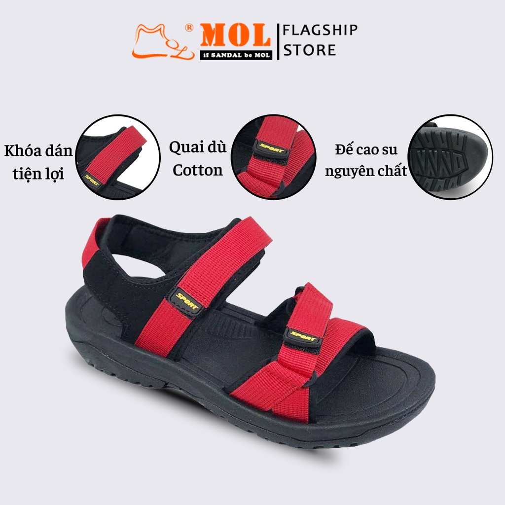 Giày sandal nam hiệu Rova siêu bền quai ngang đế cao su quai dù đi làm đi học màu đỏ mã RV873