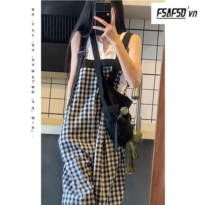 Bộ Trang Phục Hai Mảnh Gồm Áo Hai Dây Dáng Rộng Kẻ Sọc Caro + Quần Legging Ôm Dáng Thời Trang Cho Nữ Cỡ Lớn