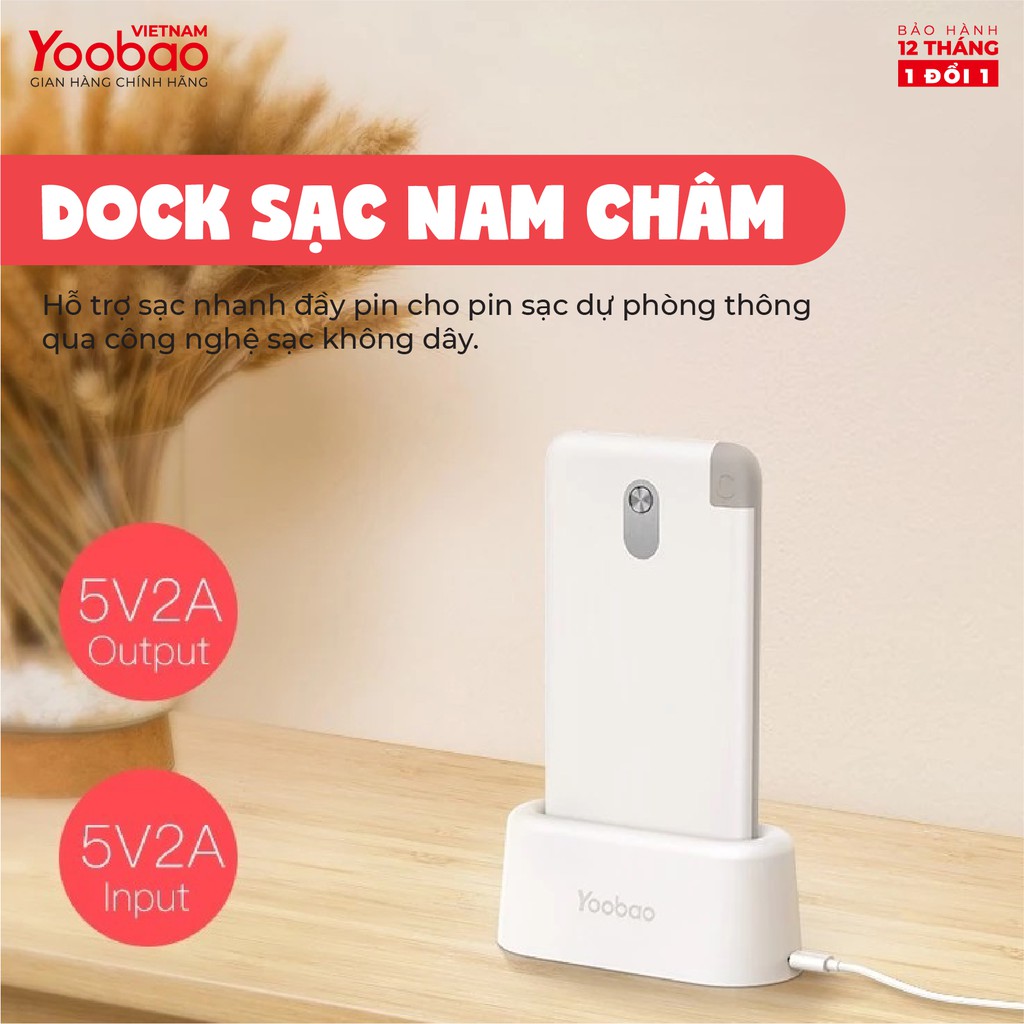 Sạc dự phòng 10000mAh Yoobao S10K Kèm dock sạc nam châm không dây Siêu mỏng - Hàng chính hãng Bảo hành 12 tháng 1 đổi 1