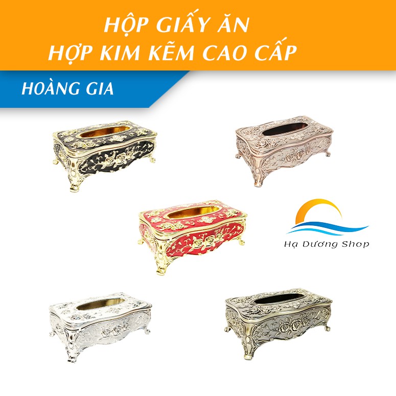 Hộp đựng giấy ăn sang trọng cao cấp phòng khách hợp kim kẽm Hoàng Gia hoa văn thủ công tinh xảo đậy gắn nam châm HADU