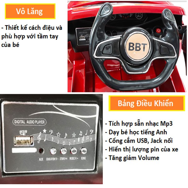 [Mã LIFEM1 giảm 50k đơn 99k] Ô tô xe điện trẻ em Lammborghini BBT GLOBAL màu xanh phun sơn BBT-6565XS