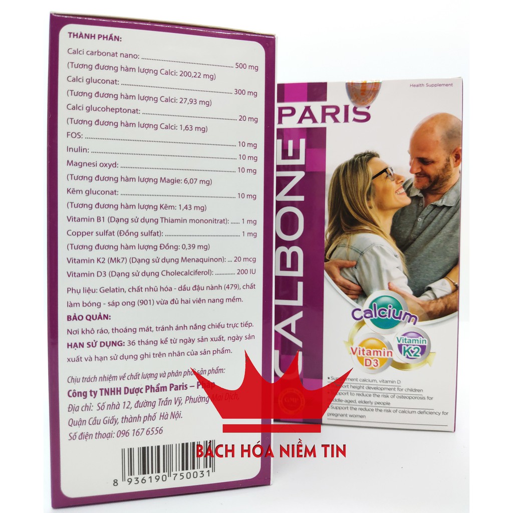 Viên uống bổ sung canxi CALBONE - PARIS - Giúp phát triển chiều cao cho trẻ em, ngừa loãng xương cho người già hiệu quả