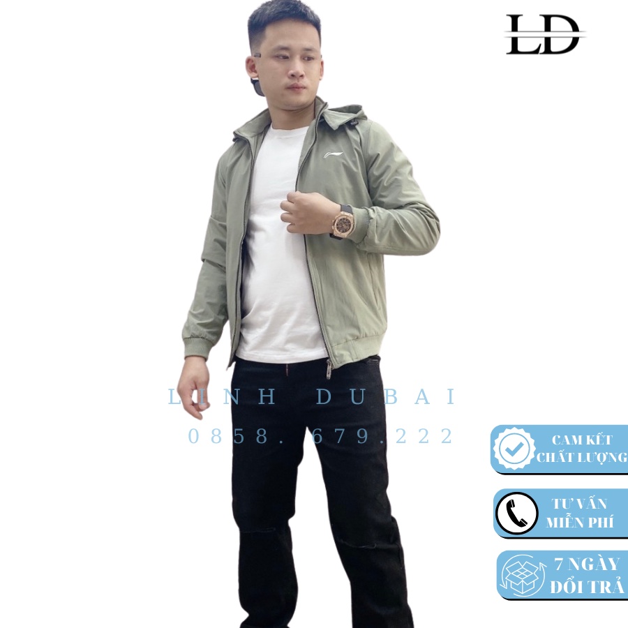 Áo gió nỉ nam có mũ lining màu xanh cốm, áo khoác gió nam 2 lớp mẫu mới nhất 2023