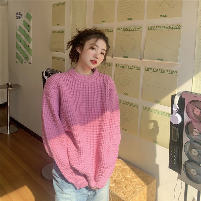 Áo sweater dệt kim chui đầu dáng rộng phong cách Hàn Quốc xinh xắn thời trang dành cho nữ