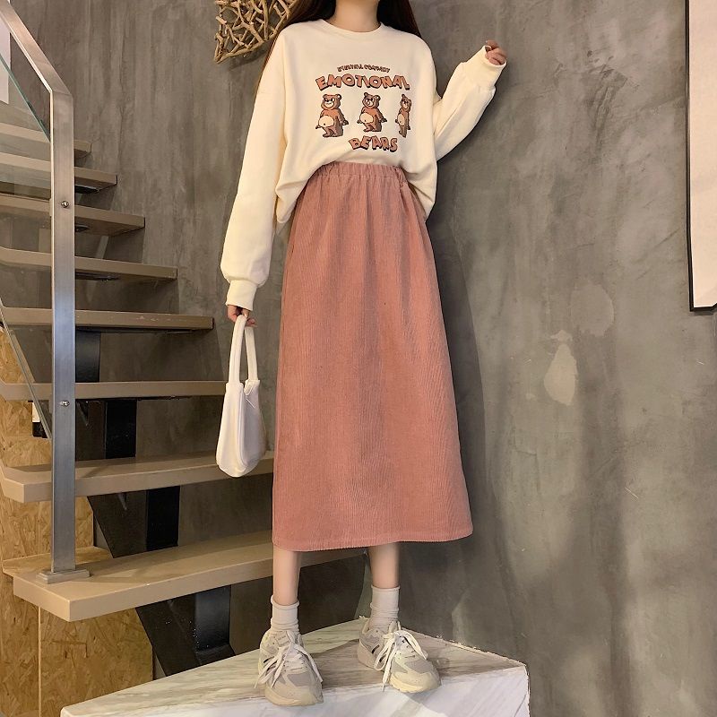 Chân Váy Nhung Đen Dáng Chữ A Dài Lưng Cao Xẻ Tà Thời Trang Thu Đông Dành Cho Nữ