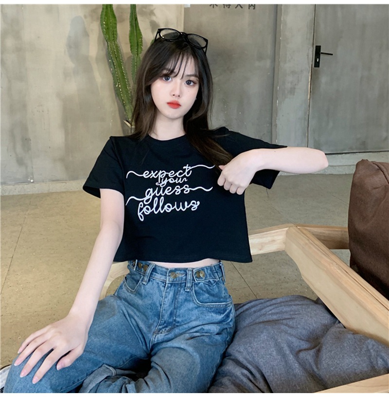 Áo thun croptop tay ngắn thêu chữ thời trang cá tính cho nữ