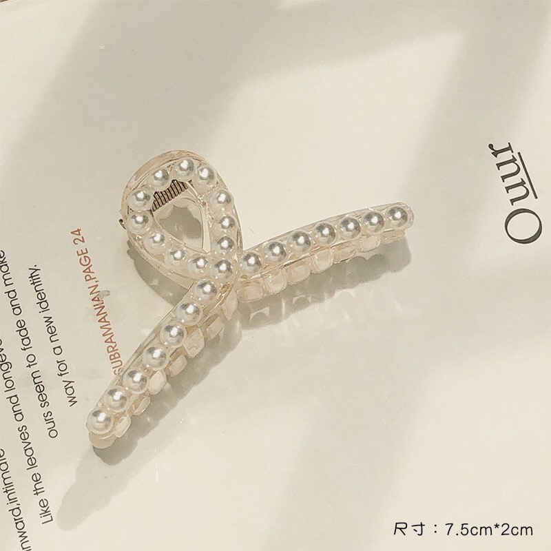 Kẹp tóc càng cua trong suốt đính ngọc trai giả thanh lịch
