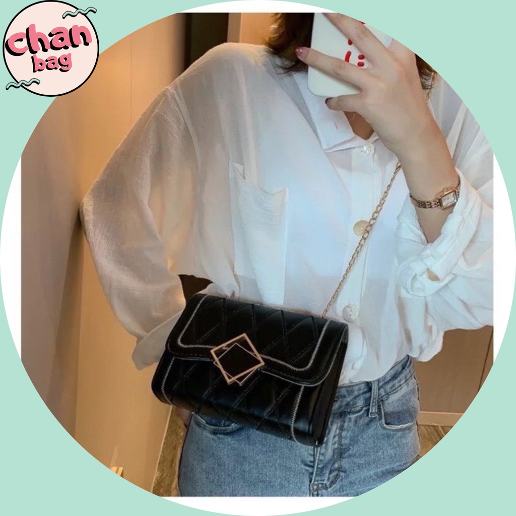 Túi Xách Đeo Vai Khóa Vuông Phối Viền Hàn Quốc Siêu Sang, Túi Xách Nữ Đeo Chéo Dây Xích Mẫu Mới Nhất -CB045