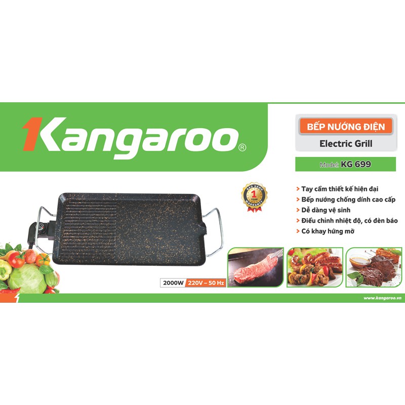 Bếp nướng điện Kangaroo KG699 - Chất liệu đá hoa cương bền bỉ, chống dính tốt