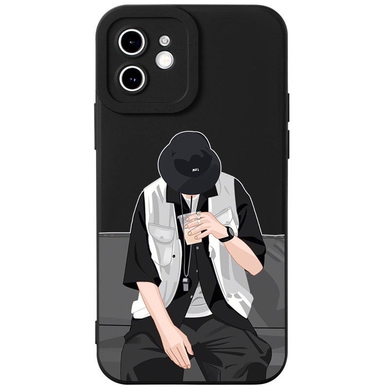 Ốp điện thoại JURSUE đen in hoạt hình thích hợp cho iPhone 14 13 12 11 Pro Max SE 2020 X XR XS 8 7 ip 6S 6 Plus Y2208