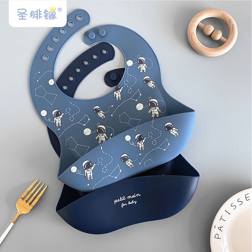 Yếm ăn dặm silicon cho bé có máng hình thú chất dày dặn mb433