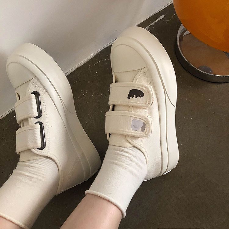 Giày Thể Thao Canvas Đế Dày Quai Dán In Hình Mèo Hoạt Hình Dễ Phối Đồ Thời Trang