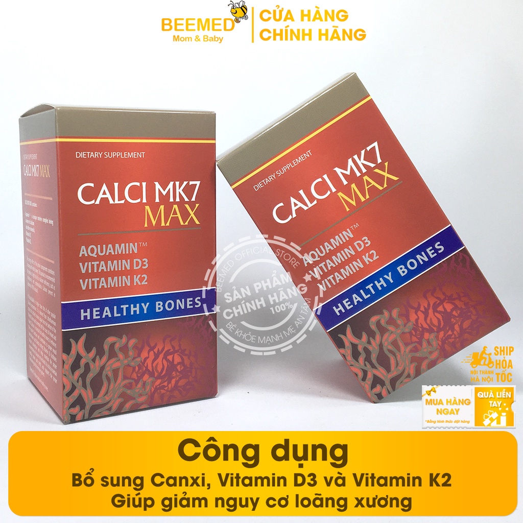 Canxi hữu cơ từ tảo biển đỏ Calci Mk7 Nhập khẩu từ Châu Âu, có thêm D3 và K2 giảm loãng xương cho mẹ bầu Hộp 60v