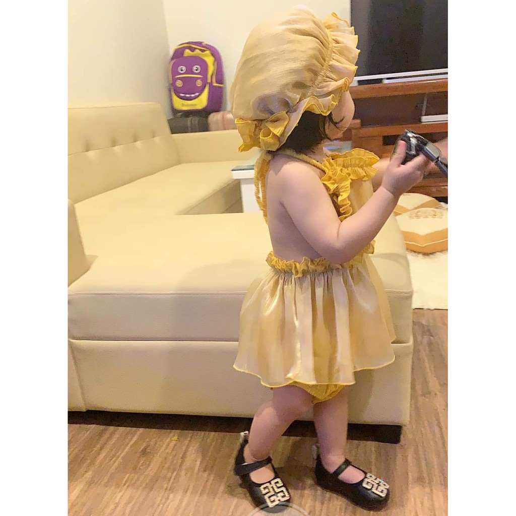 Set Body váy yếm vàng kèm nón cho bé gái ⚡ 𝗙𝗥𝗘𝗘𝗦𝗛𝗜𝗣 ⚡ Hàng thiết kế - Chất liệu cao cấp và an toàn cho bé