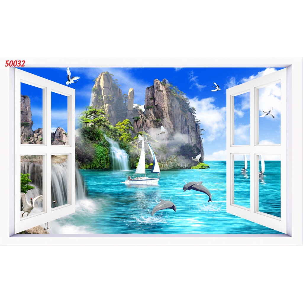 Tranh dán tường cửa sổ phong cảnh mát mẻ