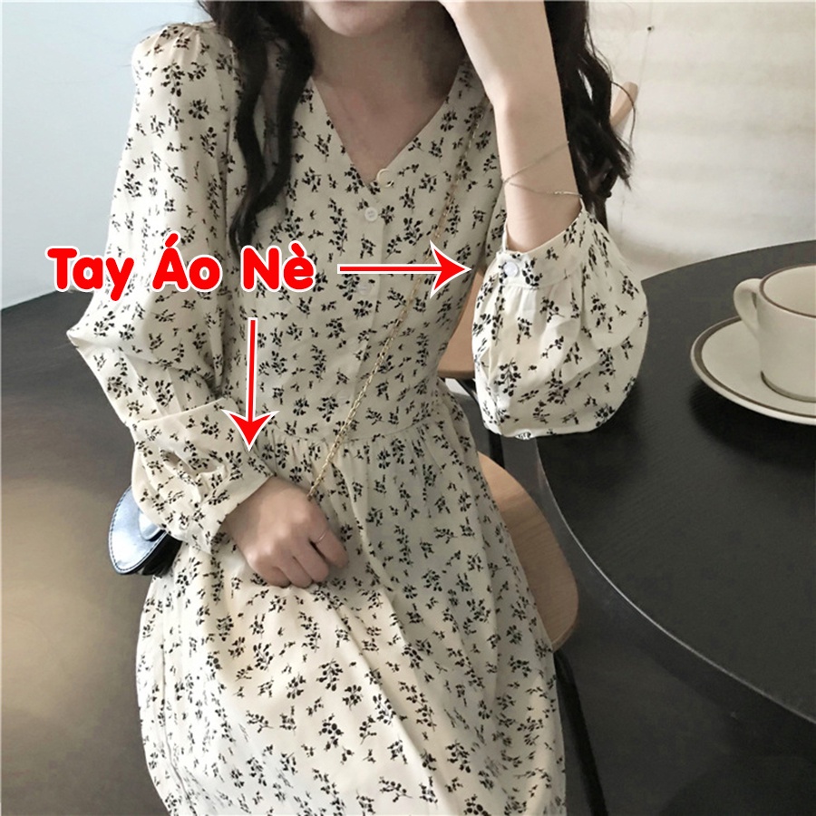 Váy trắng hoa nhí babydoll cổ V hoa nhí body cúc ngực , Đầm dự tiệc Ulzzang dáng dài thiết kế dự tiệc | BigBuy360 - bigbuy360.vn