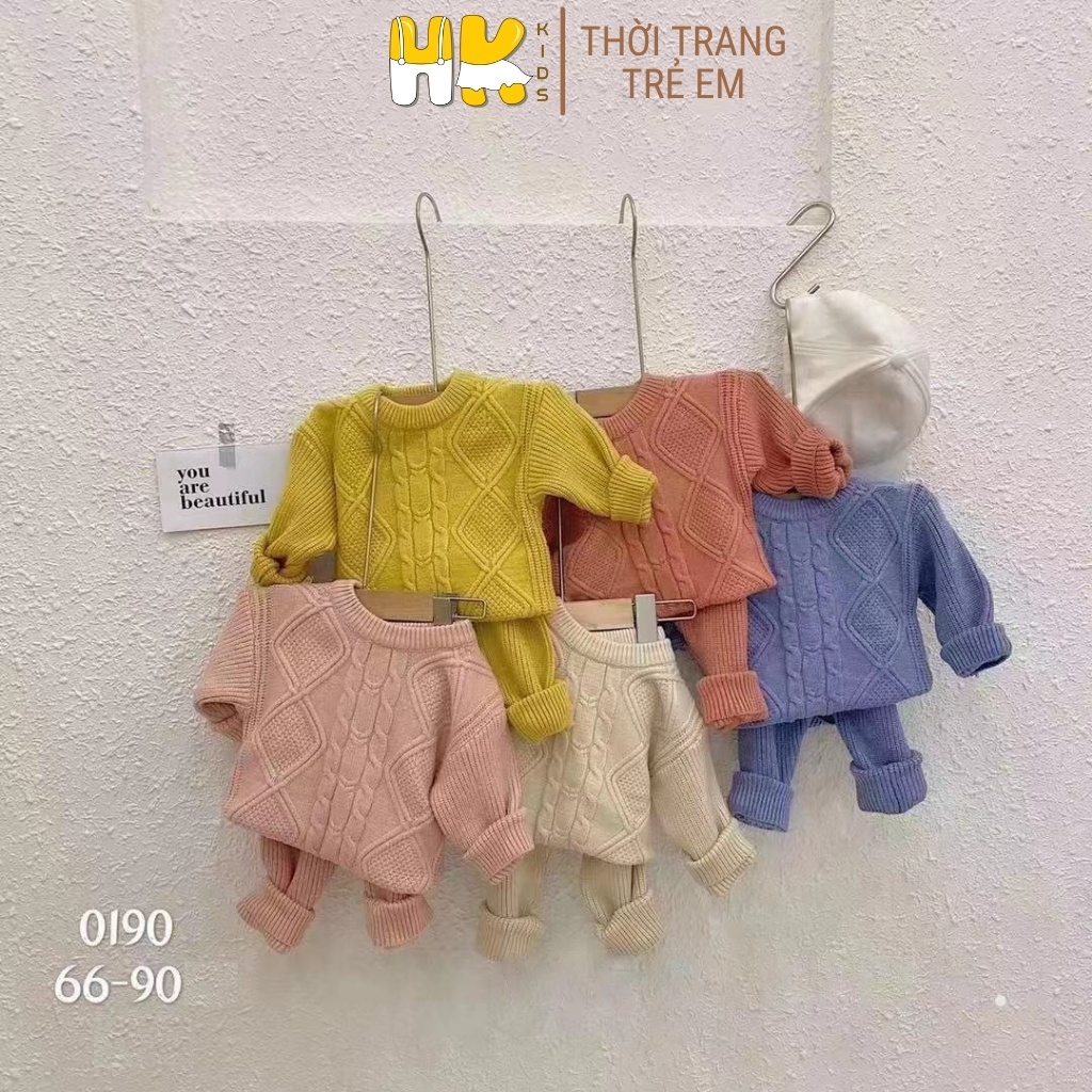 Bộ len cho bé từ 0-3 tuổi, chất len cao cấp mềm mịn, họa tiết gân nổi bật - HK KIDS (mã 0190)