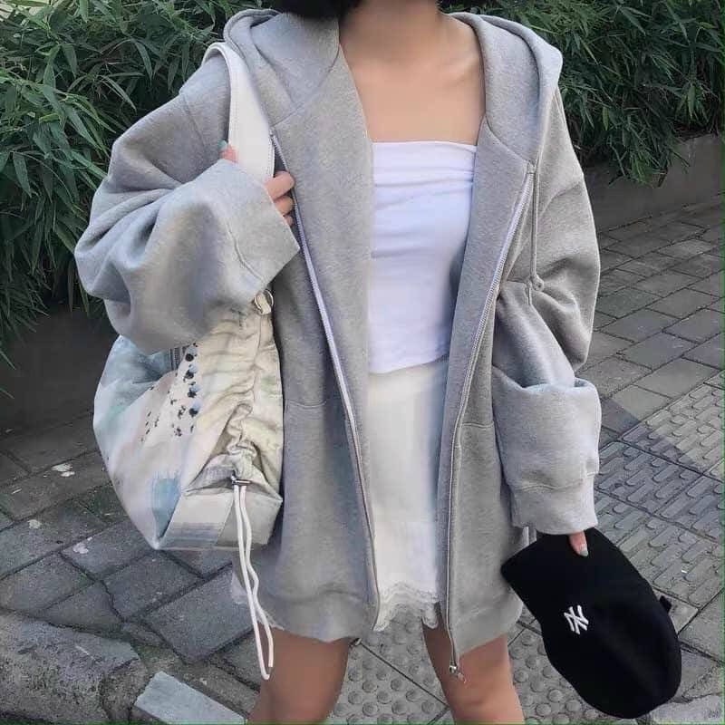Áo khoác hoodie form rộng cho nữ TABISHOP áo hoodie zip nỉ bông trơn màu xám phong cách ulzzang unisex mặc thu đông | BigBuy360 - bigbuy360.vn