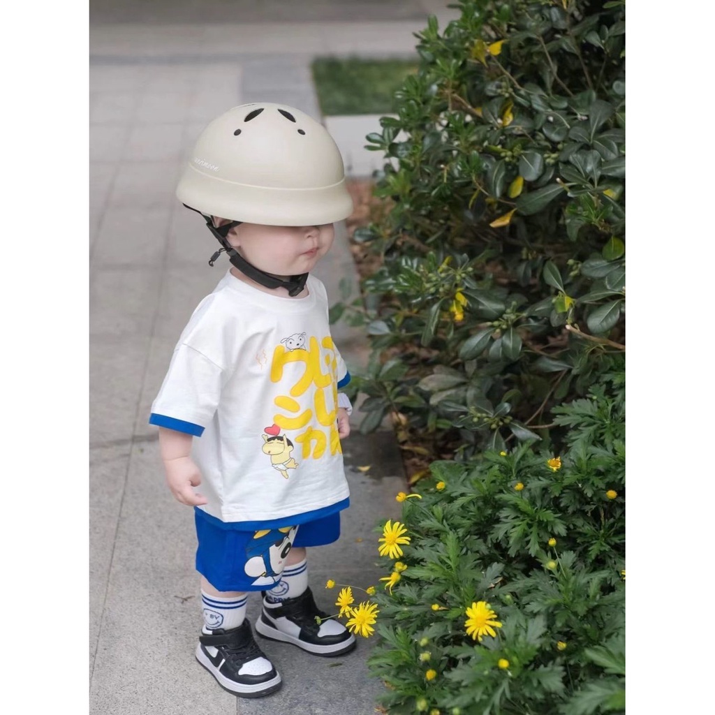 Bộ Áo Thun Cotton Tay Ngắn Và Quần Ngắn In Hình Cậu Bé Bút Chì Shin-Chan Dễ Phối Đồ Thời Trang Mùa Hè Cho Bé Trai