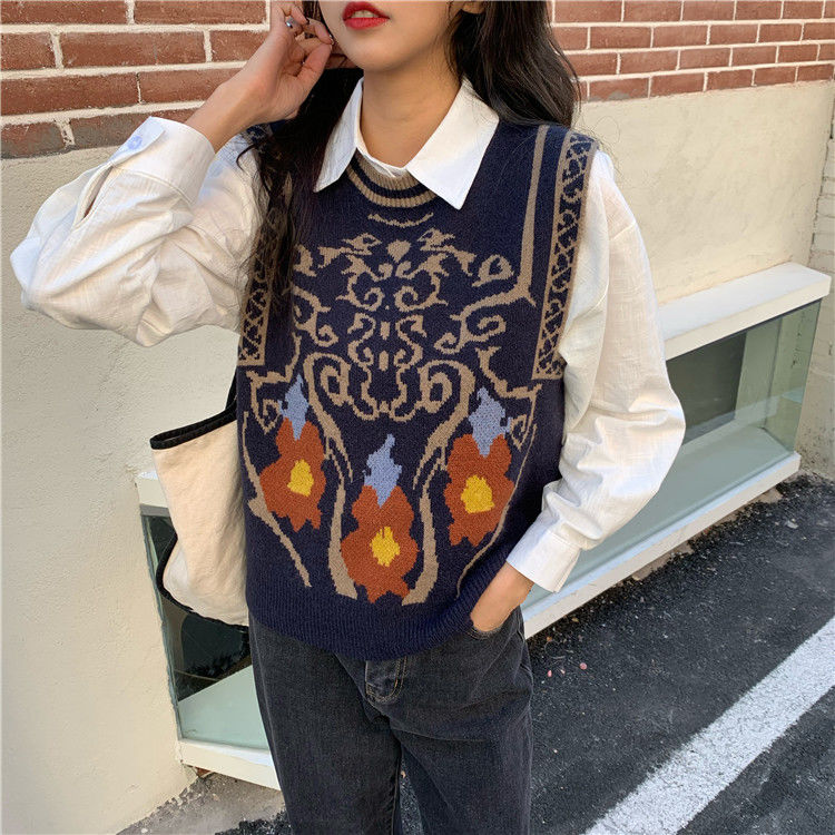 Áo Sweater Không Tay Dáng Rộng Phong Cách Cổ Điển Hợp Thời Trang Dành Cho Nữ