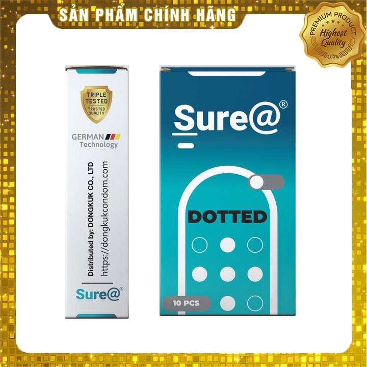 Bao Cao Su Gân Gai Tăng Khoái Cảm Sure Dotted - hộp 10 bao