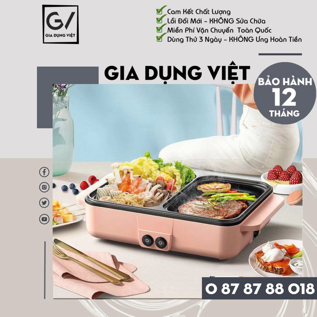 [Hàng Nội Địa] Nồi Lẩu Nướng Đa Năng 2 Trong 1 Mini, Bếp Lẩu Nướng 2 Ngăn Cao Cấp - Bảo Hành 12 Tháng