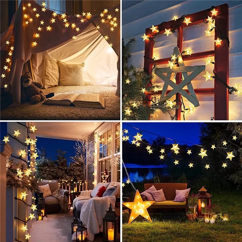 Dây đèn LED 20 bóng 5m 2 chế độ sáng sử dụng năng lượng mặt trời chống thấm nước
