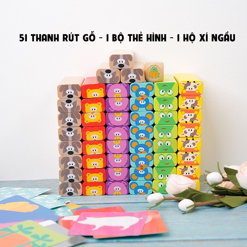 Thanh Rút Gỗ To Right Đa năng cho bé - Tặng bộ hình thẻ và hộp xí ngầu