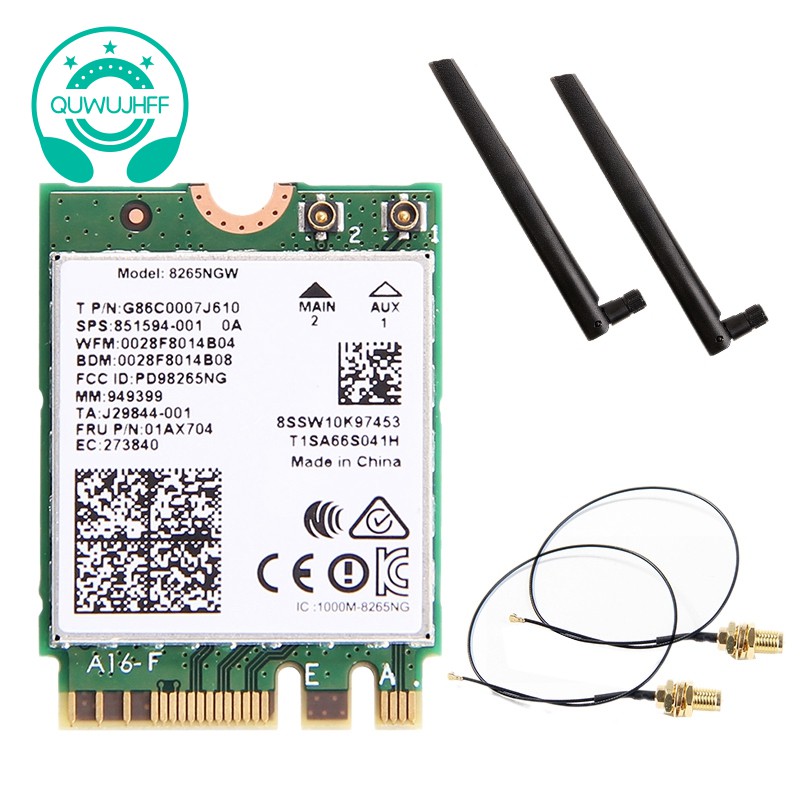 Card mạng kết nối Wi-Fi Bluetooth 2.4G / 5Ghz Intel 8265NGW AC 8265 NGFF 802.11Ac 867Mbps 2X2 MU-MIMO BT 4.2