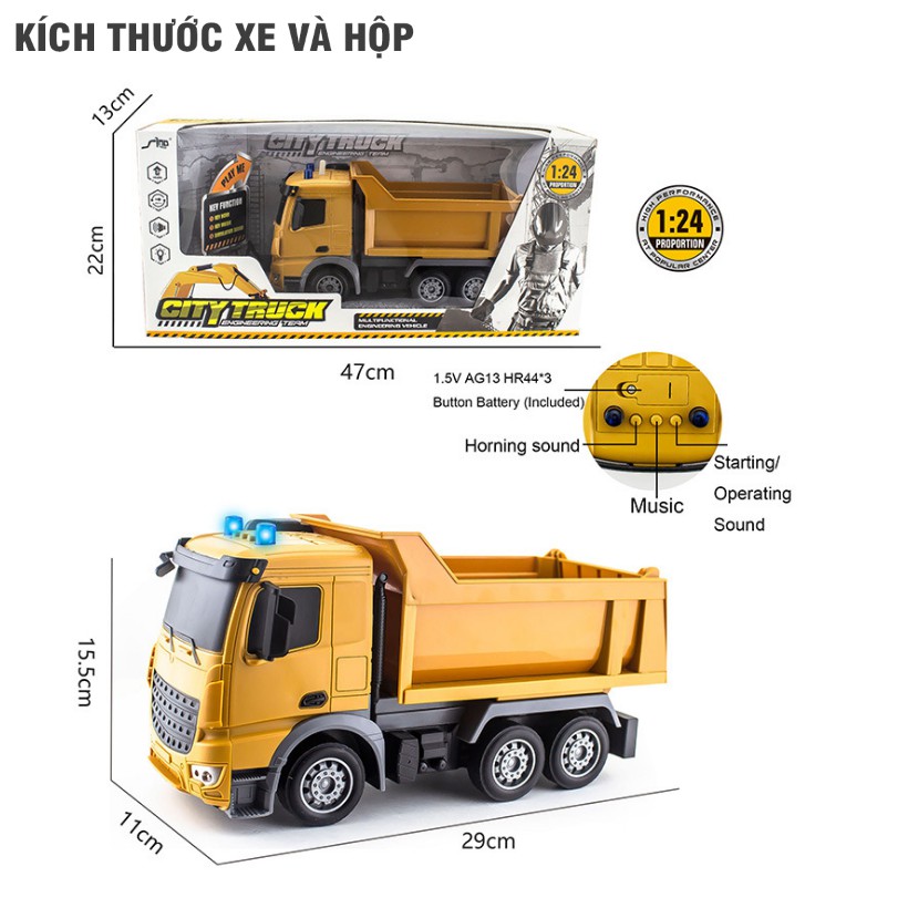 Xe ô tô tải chở hàng / xe bê tông có âm thanh và đèn đồ chơi trẻ em mô hình tỉ lệ 1:24 bằng nhựa cao cấp