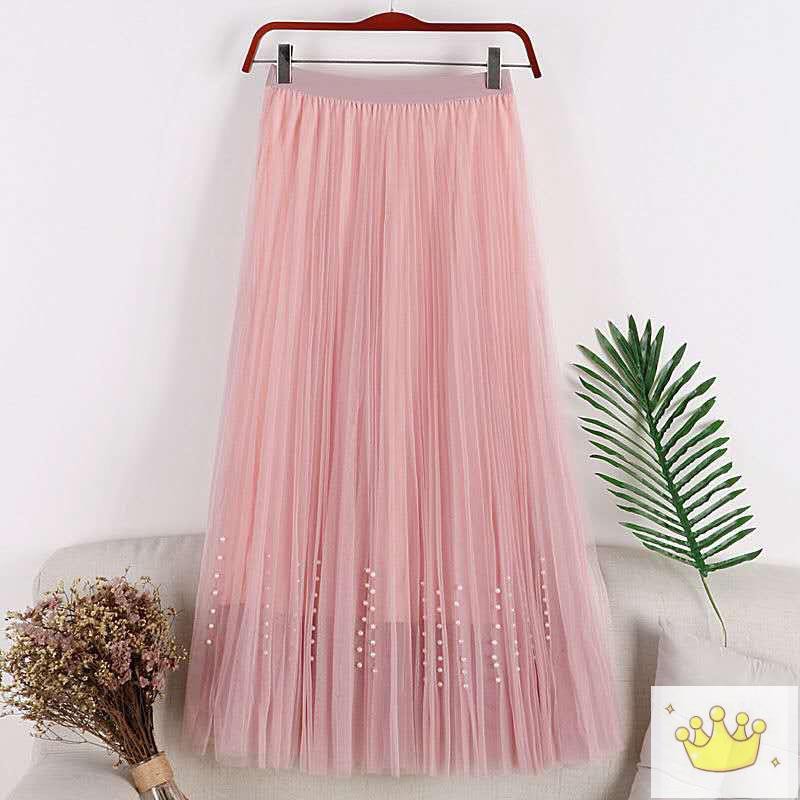 Chân Váy Maxi Dài 80cm Lưng Cao Xếp Ly Màu Hồng Thời Trang Mùa Hè Cho Nữ