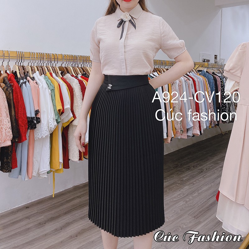 Chân váy đầm cao cấp công sở nữ đẹp dáng dài Cúc Fashion CV120 đầm váy xếp ly nhỏ channel