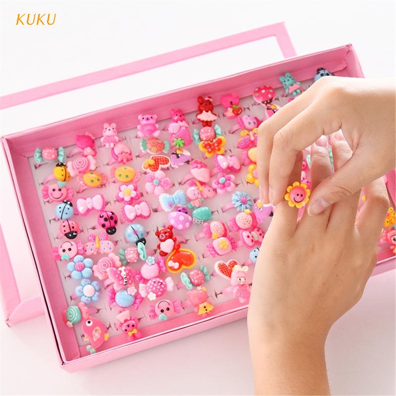 Set 10 Nhẫn Đồ Chơi Hình Nơ / Hoa / Động Vật Hoạt Hình Dễ Thương Cho Bé Gái