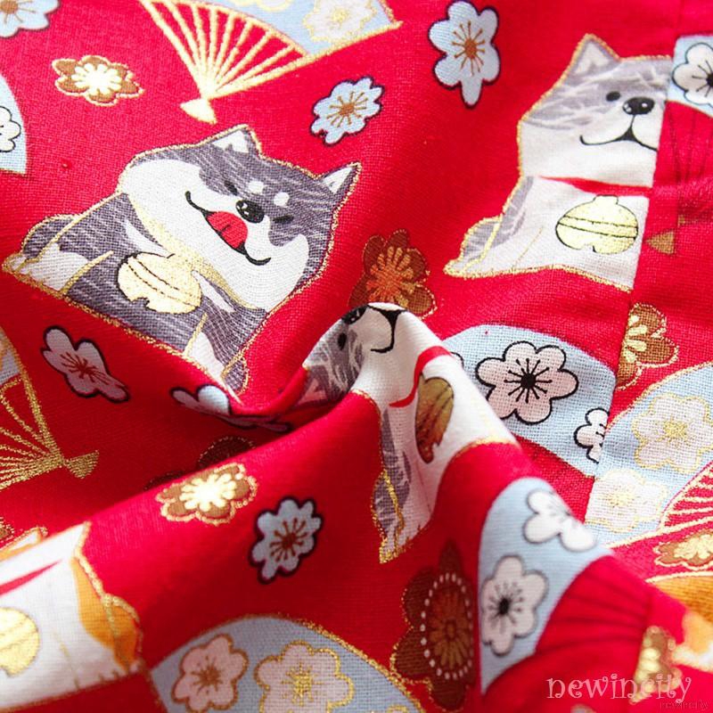 Đầm bé gái tay dài in hình mèo may mắn phong cách Trung Quốc