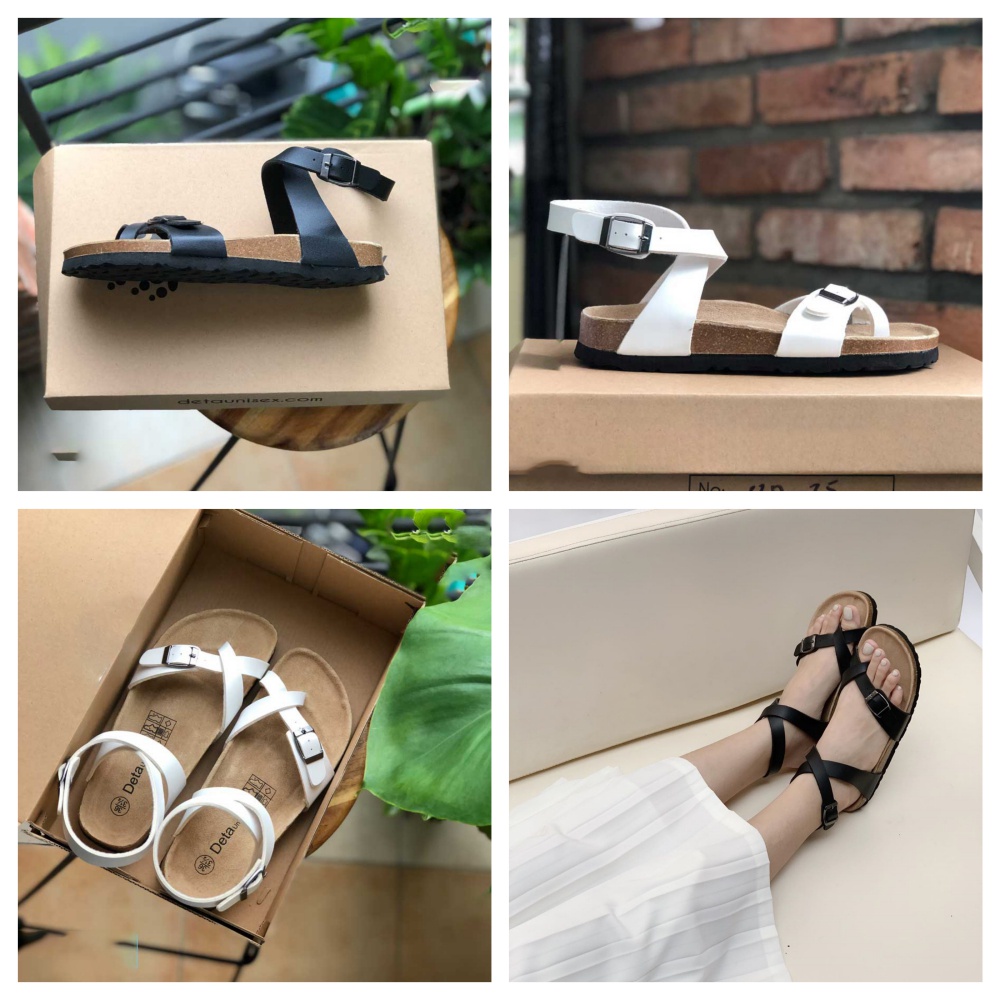 Sandal Nữ Xỏ Ngón Đế Trấu Màu Đen Màu Trắng Detaunisex Mã SATA20 Hàng Full Box Quai Cài