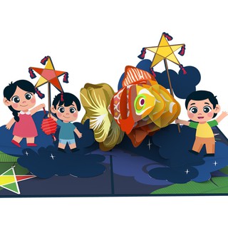 Thiệp 3D pop up Rước Đèn Trung Thu