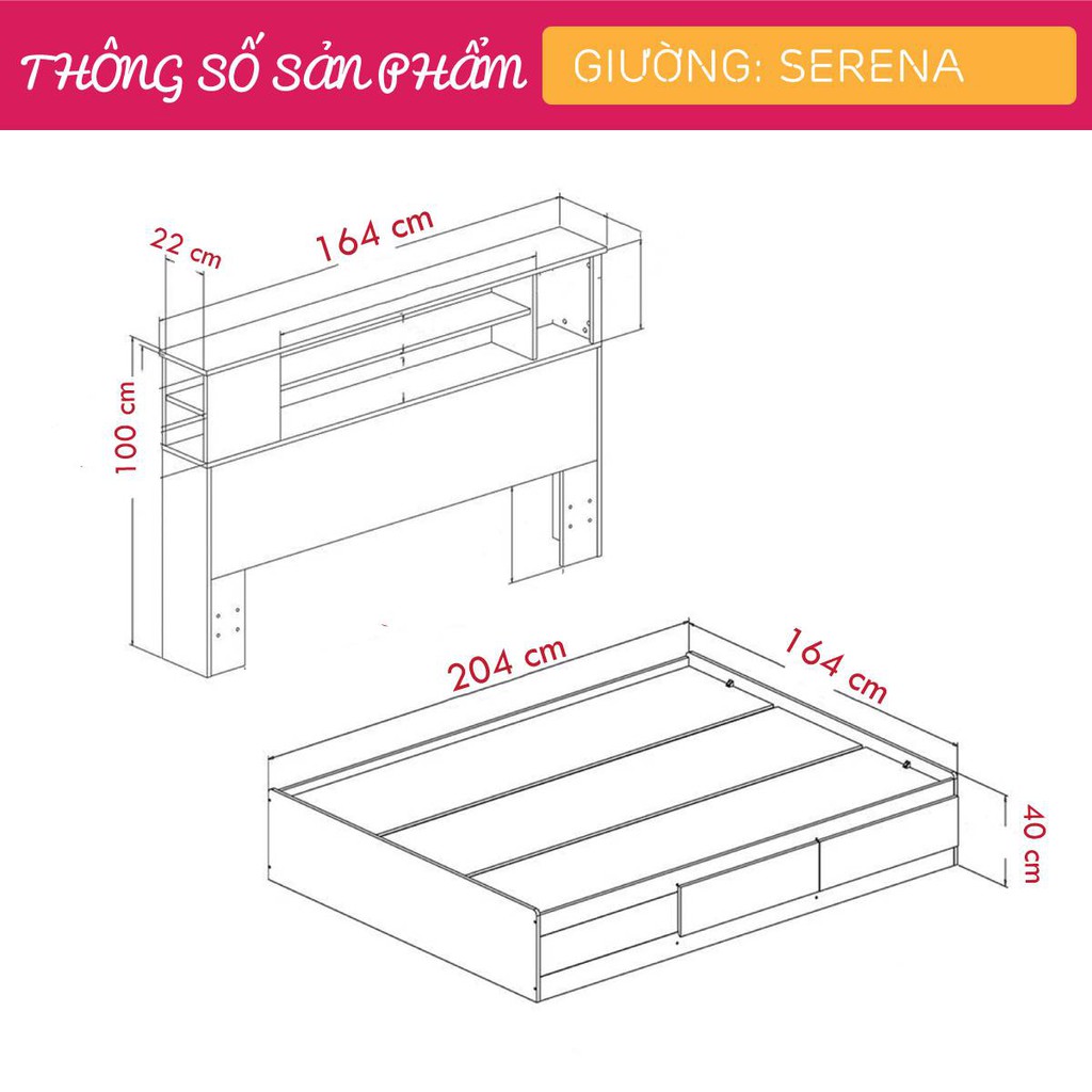 Giường ngủ gỗ hiện đại SMLIFE Serena