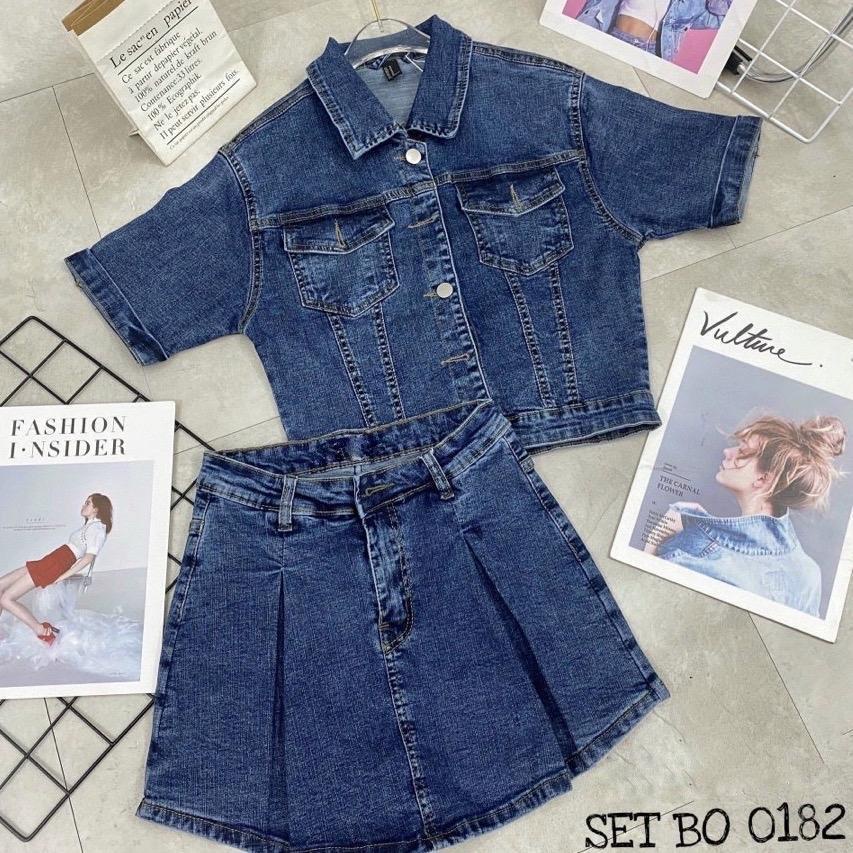 [Cao Cấp+ HOTGIRL] Sét Chân Váy &amp; Áo Jean AIORI Co Giãn Cực Xinh