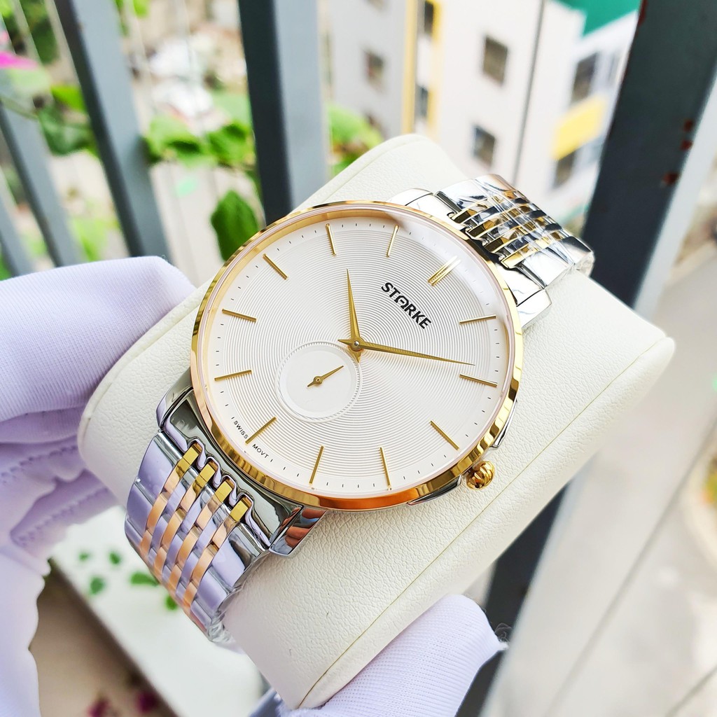 Đồng hồ Nam chính hãng Starke SK097-Máy pin Quartz-Dây kim loại thép không gỉ mạ vàng cao cấp-Size 40mm