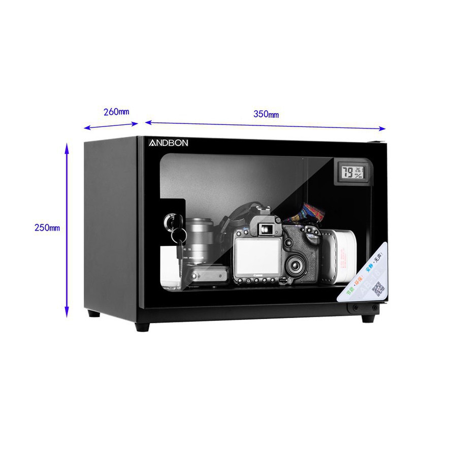Tủ chống ẩm máy ảnh 20 lít Andbon AB-21C, hộp hút chống ẩm đựng máy ảnh 20l đồng hồ LED giá rẻ tiết kiệm điện