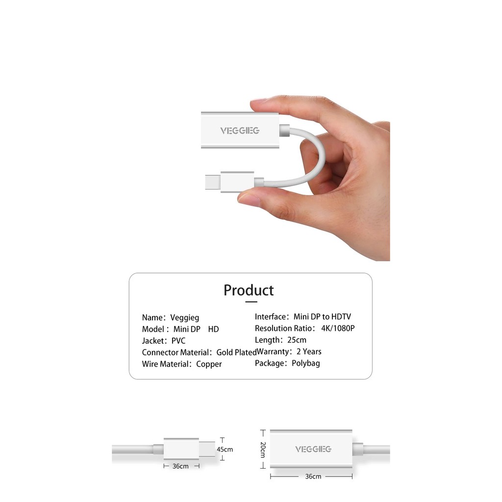 Cáp Chuyển Mini Displayport Sang HDMI VEGGIEG - Thunderbolt To HDMI dành cho Macbook