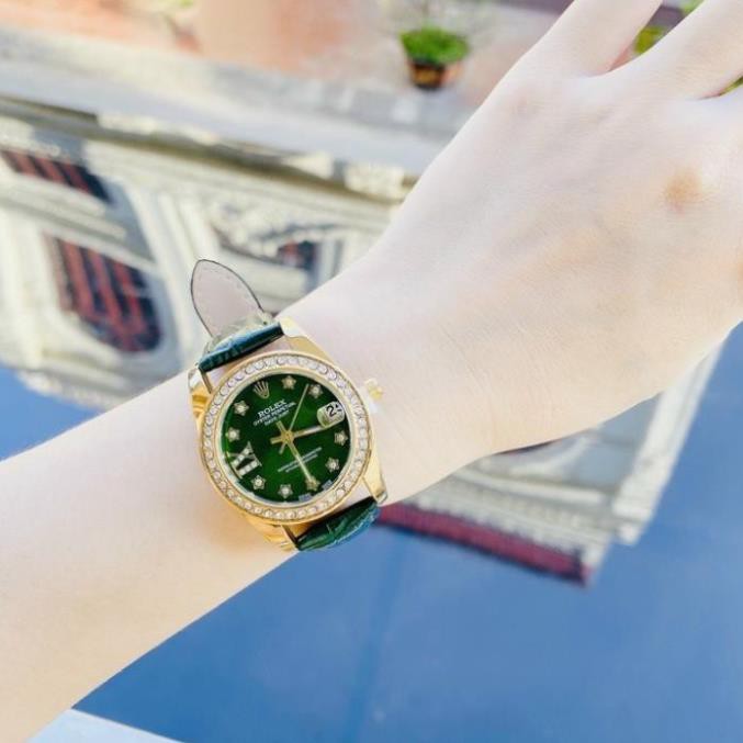 Đồng hồ Rolex nữ dây da viền kim cương nhẹ nhàng sang chảnh hottrend