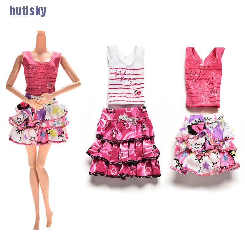 Set 2 Món Áo Thun Tay Ngắn + Chân Váy Tutu Cho Búp Bê Barbie