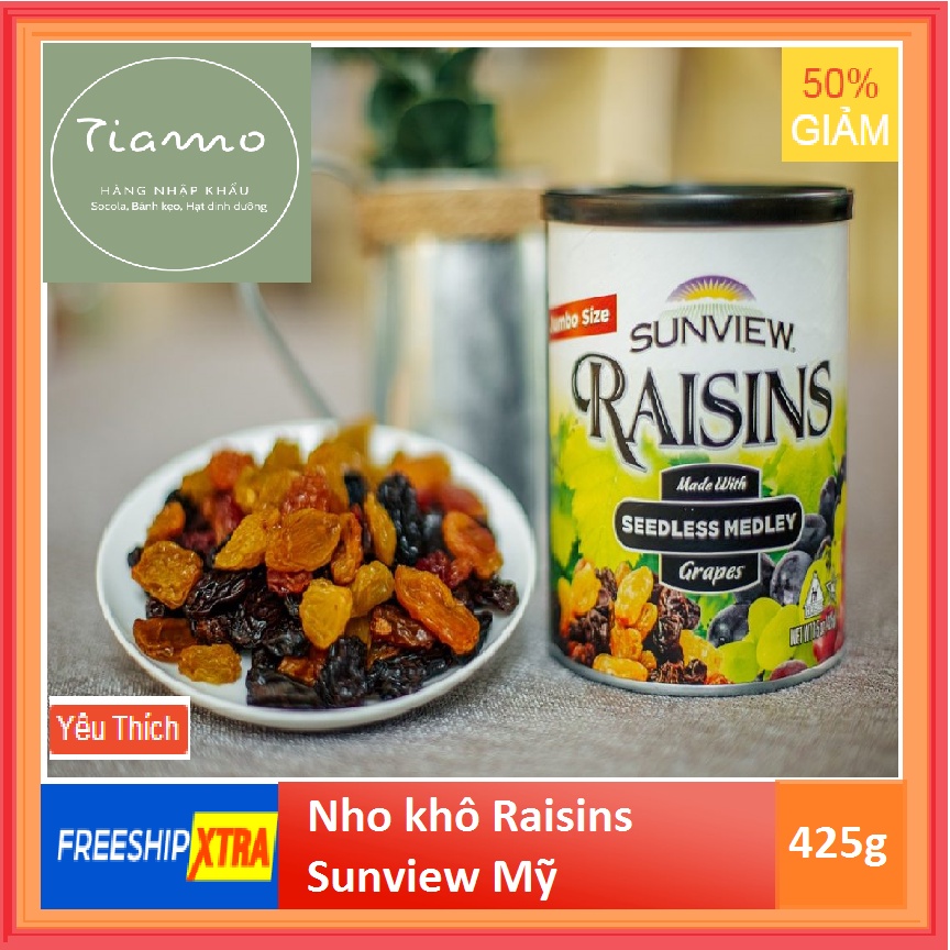 Date 2023 Nho khô Raisins Sunview Mỹ Mix Hộp 425gr