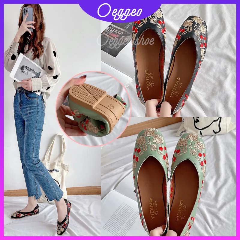 Oeteo Giày Búp Bê Đế Bằng Phong Cách Retro Cho Nữ