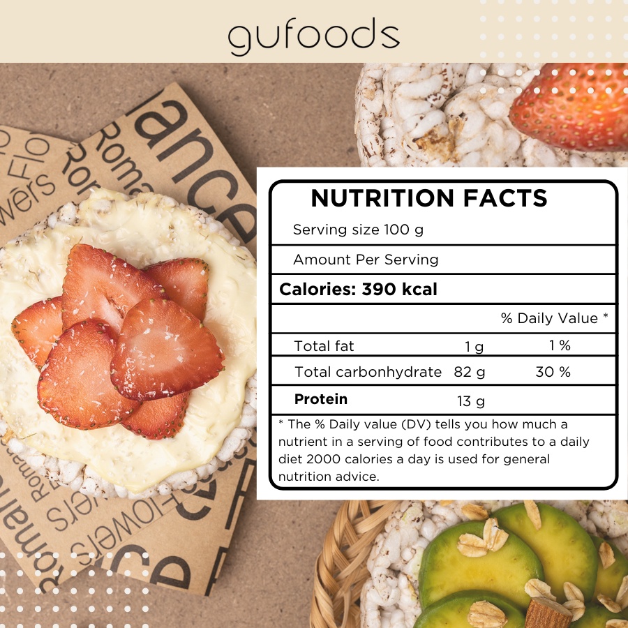 Bánh gạo lứt superfoods GUfoods - Mix siêu hạt chia + quinoa + yến mạch (510g/35g) - Ăn kiêng, Tập gym, Thực dưỡng